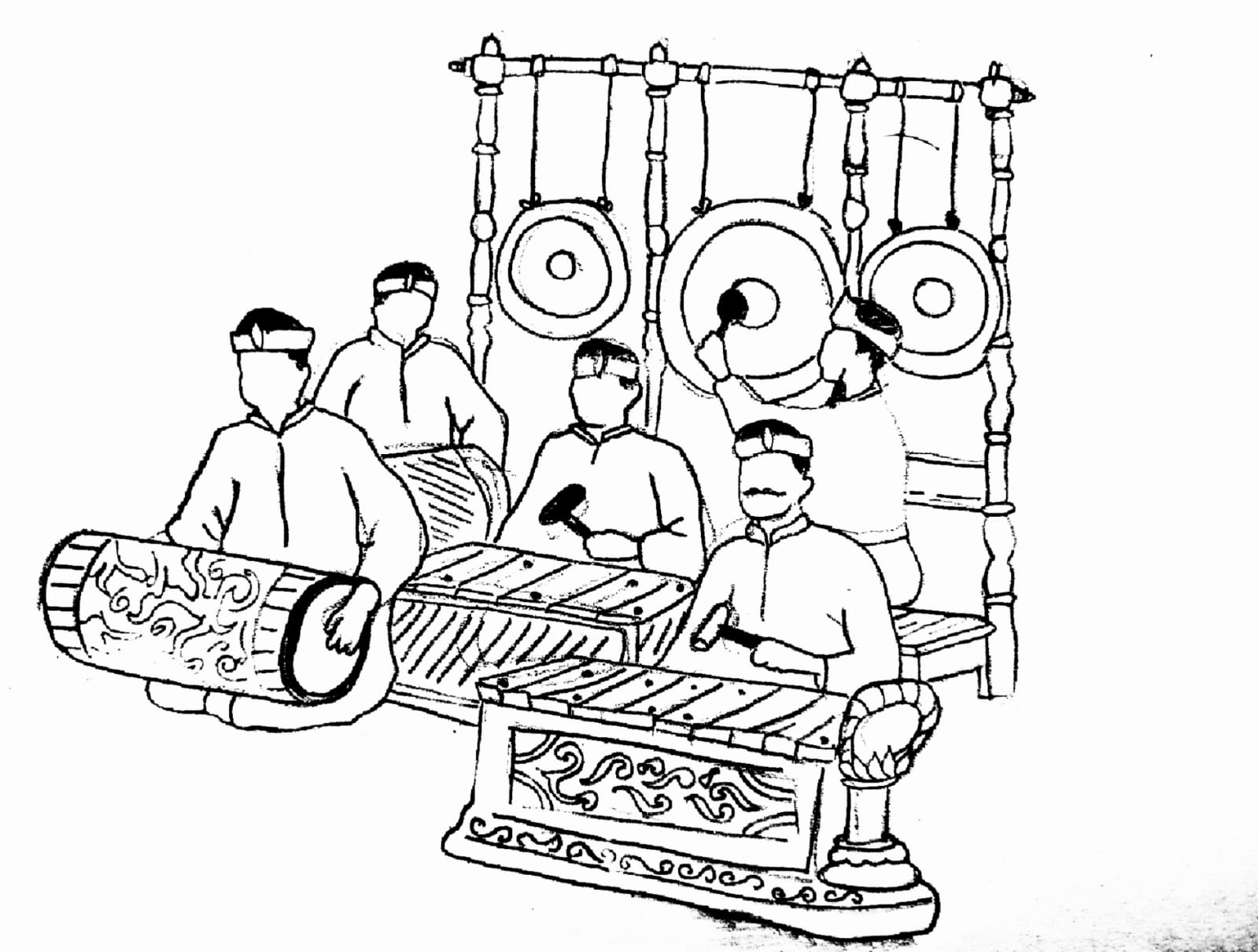 gamelan orchestra in Indonesian Ritual Dance: “the underlying communicative architecture resonates across cultural difference” — ©drawing Yassine el Azabi Gamelan orchestra - drawing Yassine el Azabi
